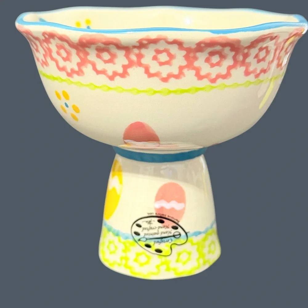 Temp-tations by Tara Easter Egg Pedestal Serving Bowls Set of 2 Hand Painted
